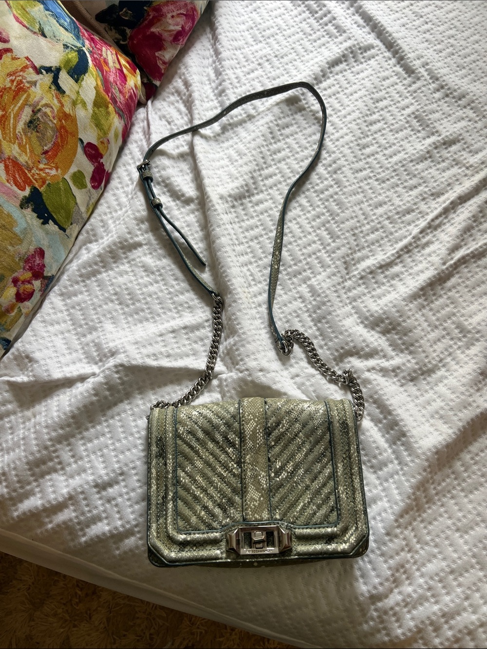 Rebecca Minkoff Metallic Silver Quilted Crossbody Bag